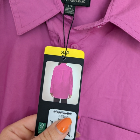 Banana Republic Casual Button Down Shirt Oversized BNWT Fuschia 100% Cotton - Picture 8 of 12